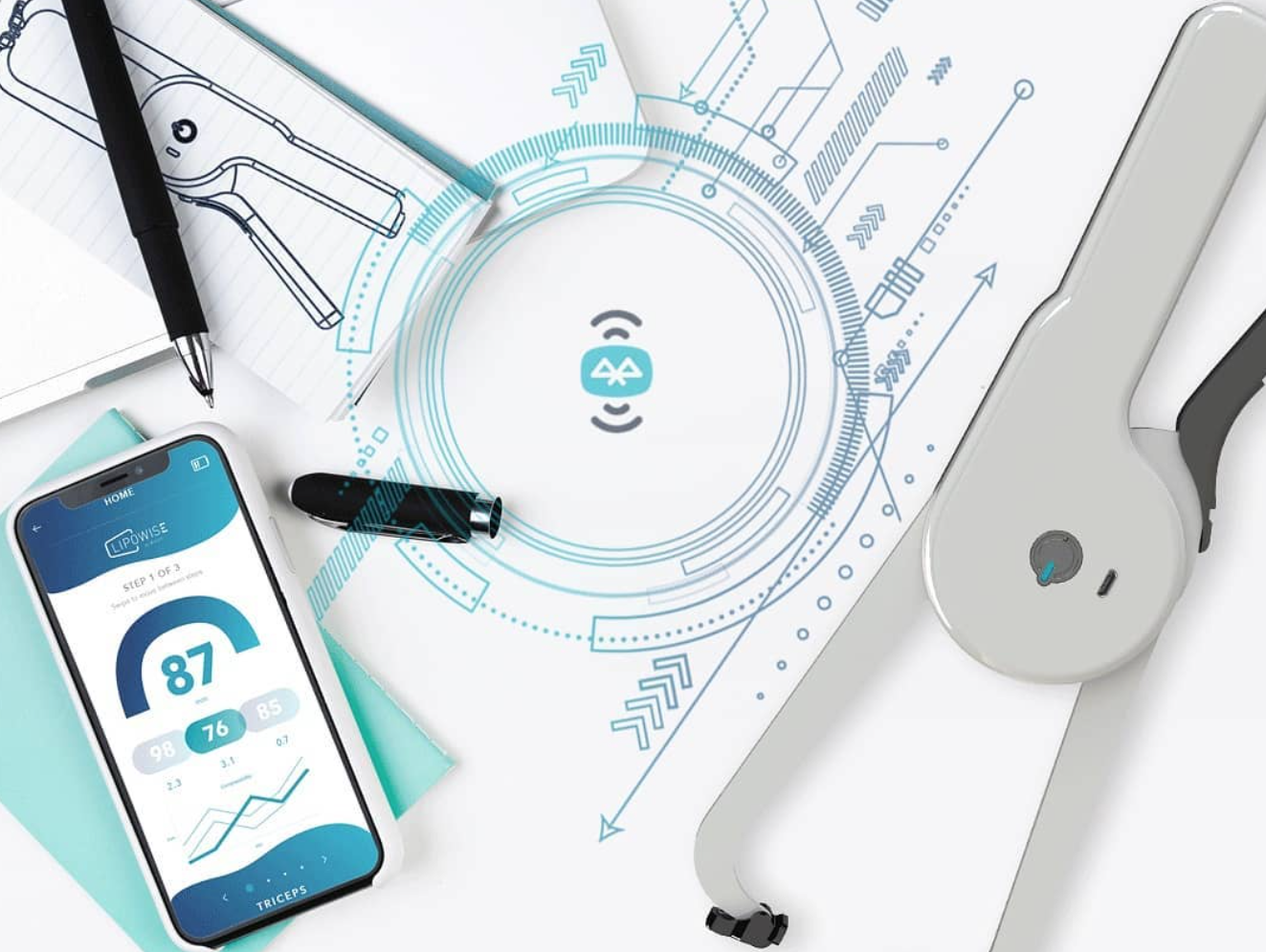 Lipowise mobile application and skinfold caliper